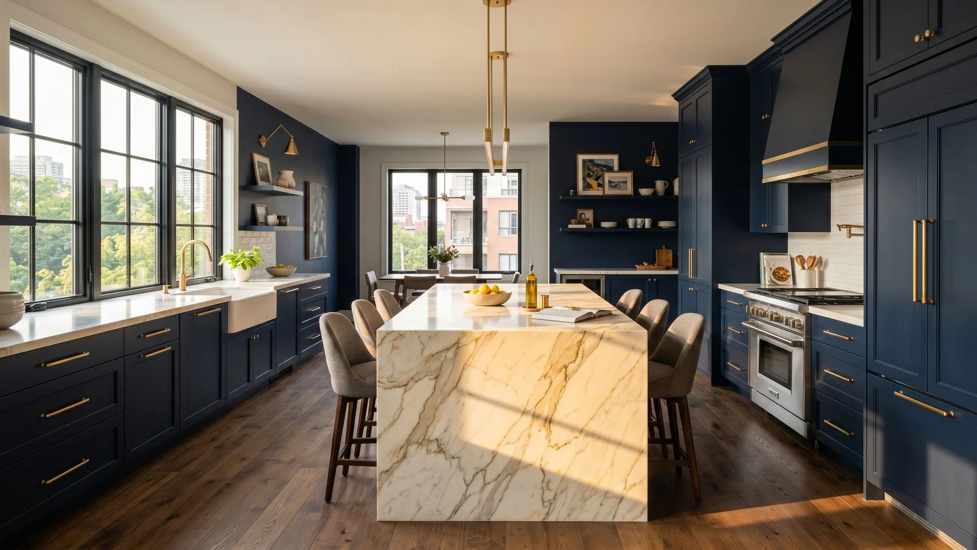 Kitchen renovation in Toronto. Custom cabinetry and marble countertops